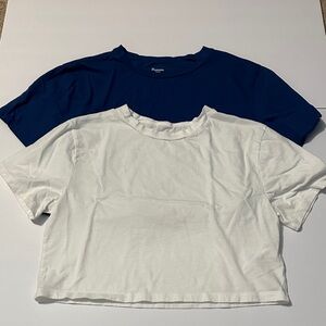 Blue and White Cropped T-Shirts